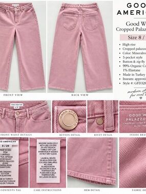 Good American Pink Cropped Palazzo Jeans